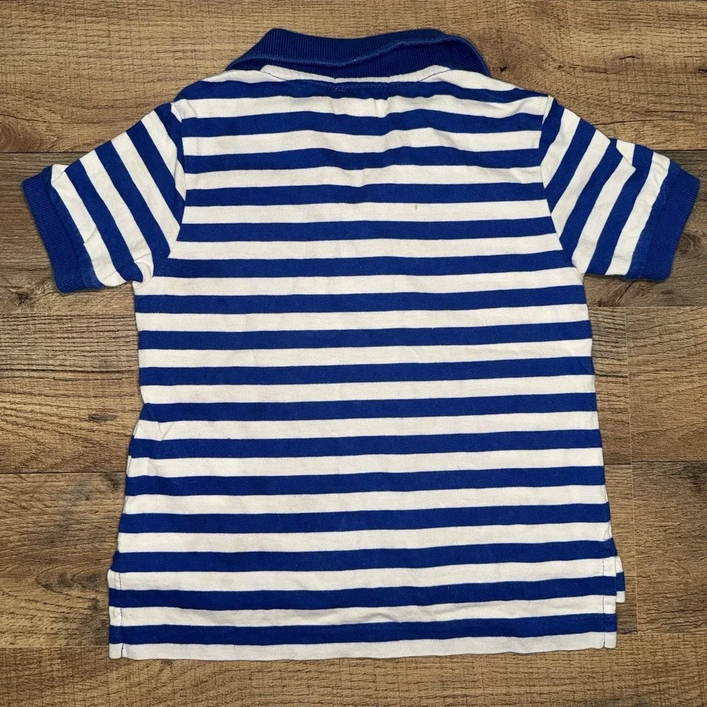 Ralph Lauren Blue White Striped Polo Shirt Red Pony Chest Pocket 18 Month